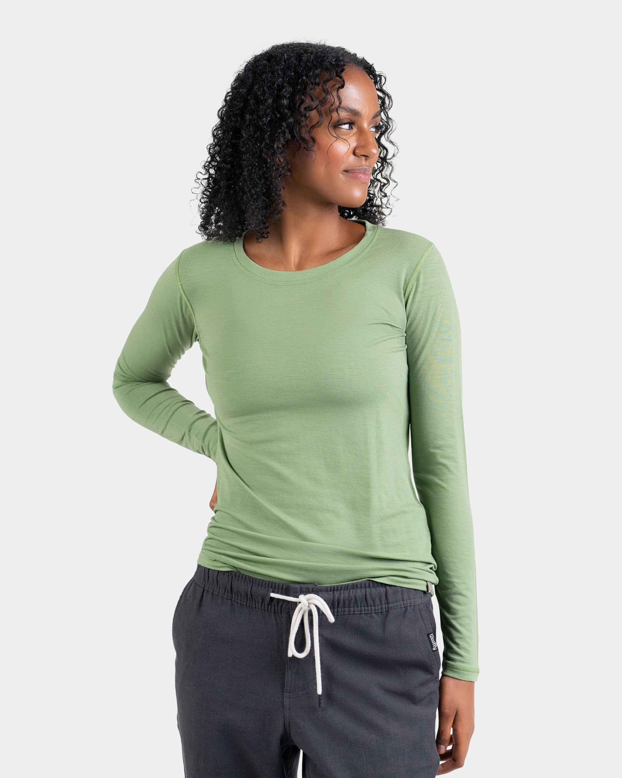 Sage green merino wool flat-front stretch Dress Pants