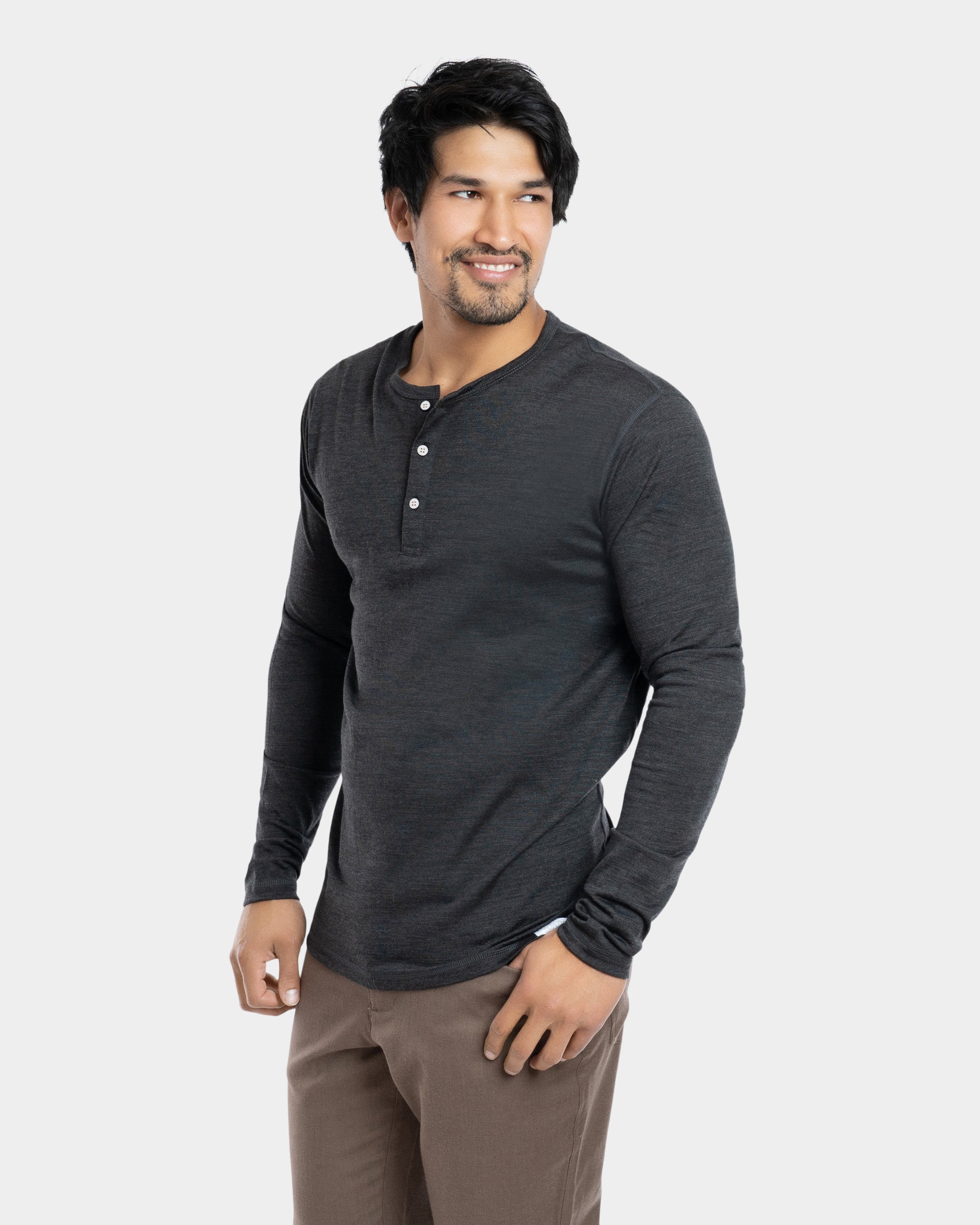 Men's Merino Wool Long Sleeve Button Up Weight | Medium | Charcoal | by Woolly Clothing Co