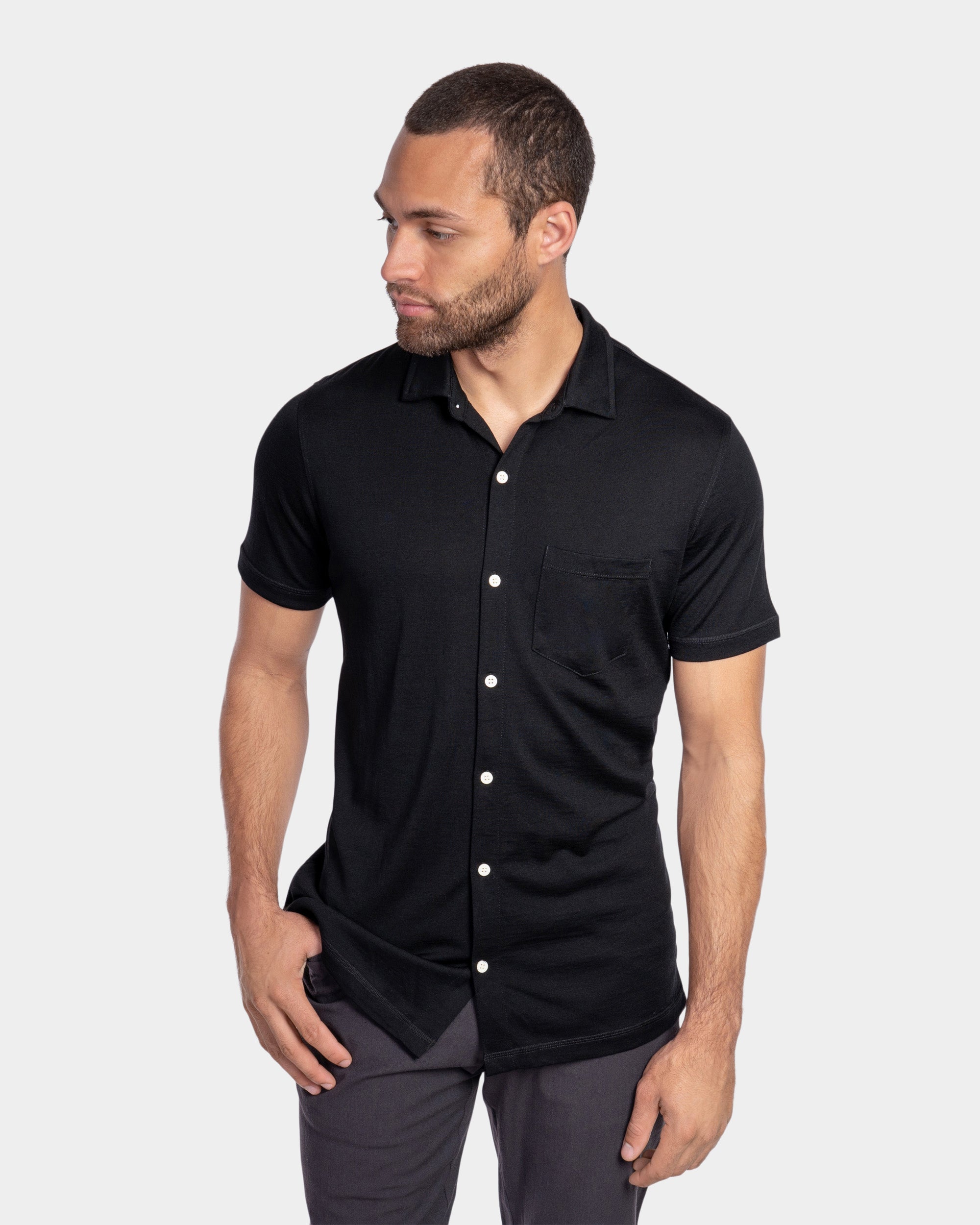 Casual Men's Button-up Shirt Short Sleeve Loose Thin Style Beach Shirt  Lapel Top